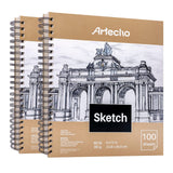 Artecho Sketch Book 9 x 12 Inch, 100 Sheets 90gsm, Pack of 2, Spiral Sketchbook, Hardcover Sketchbook, Acid Free Sketch Paper, Sketch Pad, Sketchbook Artecho