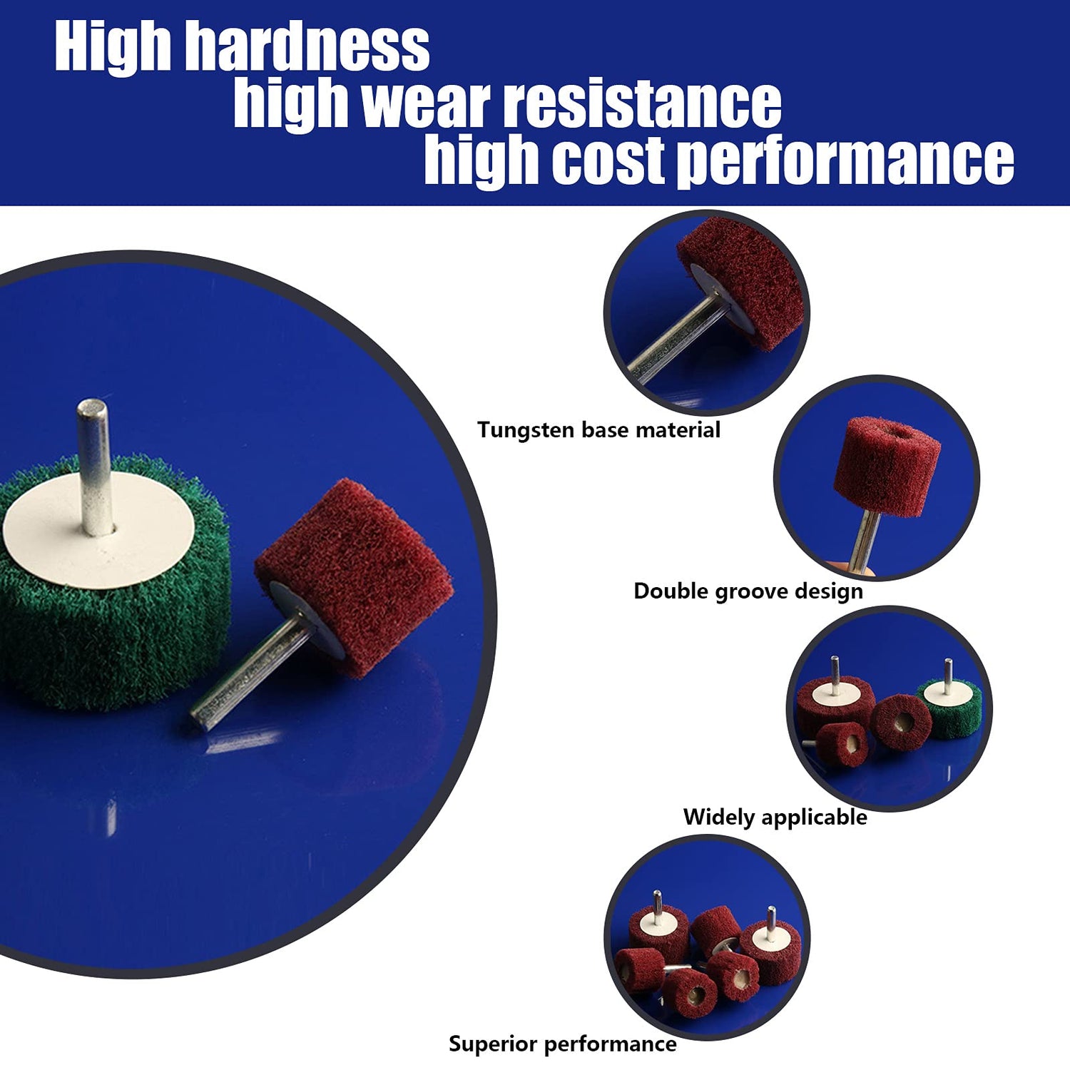 Glarks 10 Pack Non Woven Abrasive Wheel Drill Buffing Attachment Set, Red and Green Scouring Pads Power Scrubber Cleaning Kit with 1/4" Shank for Glarks