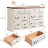 T4TREAM 7 Drawers Dresser Chests for Bedroom, Wood Rustic Tall Chset of Drawers,Dressers Organizer for Bedroom, Living Room,Hallway, Antique White T4TREAM