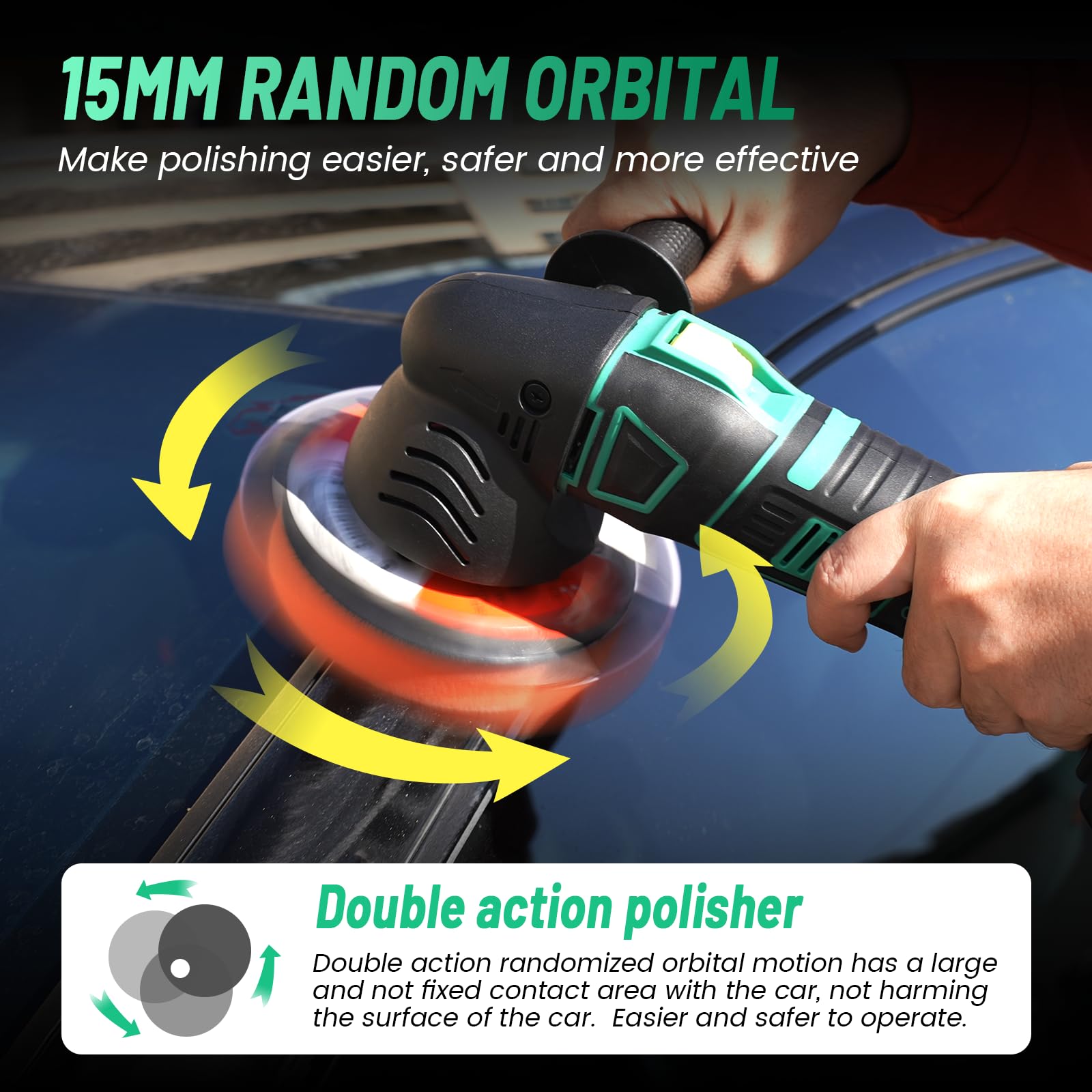 LULYDAY 21V Cordless Buffer Polisher, 5 & 6 inch Car Buffer Polisher with 15mm Random Orbital, w/ 2 X 4.0Ah Batteries, 6 Variable Speed Dual Action - WoodArtSupply