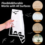 9 Pieces Forest Deer Mountain Stencils Moon Bamboo Pattern Stencils Animal Flower Reusable Templates Forest Theme DIY Stencils with Metal Open Ring Tenare