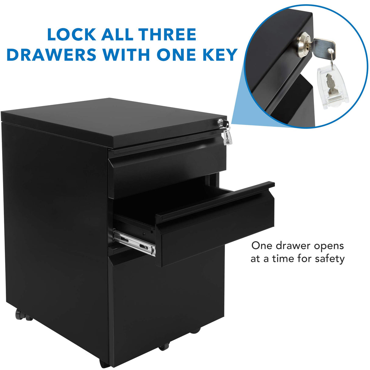 Mount-It! Mobile File Cabinet with 3 Drawers | Under Desk Rolling Storage with Lock for Supplies, Files, and Materials, Mobile Space Saving for Home Mount-It!