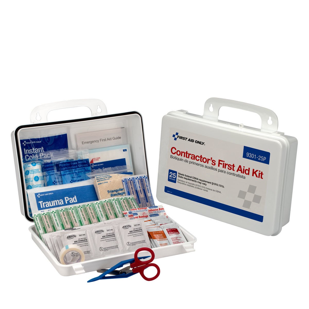 First Aid Only 9301-25P 25-Person Contractor's Emergency First Aid Kit for Home Renovation, Job Sites, and Construction Vehicles, 176 Pieces First Aid Only