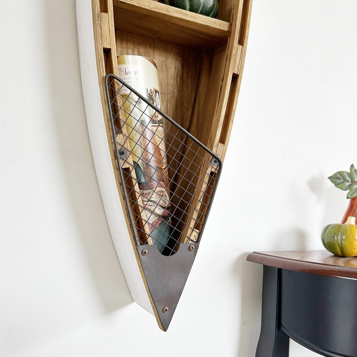 Morning View 47 Inch Wood Boat Shelf Decor Nautical Wall Hanging Boat Ornament Beach Theme Room Wall Home Decor Morning View