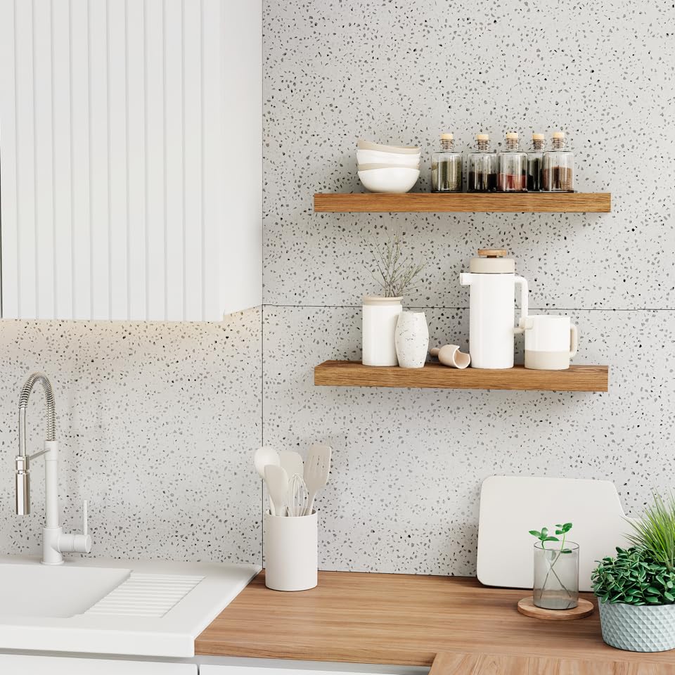 Imperative Décor Floating Wall Shelves Set of 2 - Functional & Rustic Wooden Shelve for Home Furnishing, Bathroom, Kitchen, & Farmhouse - USA Imperative Décor