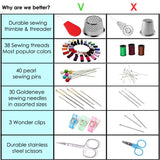 ARTIKA Sewing Kit for Adults and Kids - Small Beginner Set w/Multicolor Thread, Needles, Scissors, Thimble & Clips - Emergency Repair and Travel Kits Artika