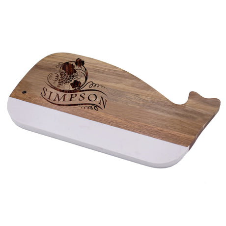 Premium Acacia and Marble 12" x 6" Whale Cutting Board and Cheese Serving Board - Beach House Ocean Condo or Cottage Décor (Custom Personalized) My Personal Memories