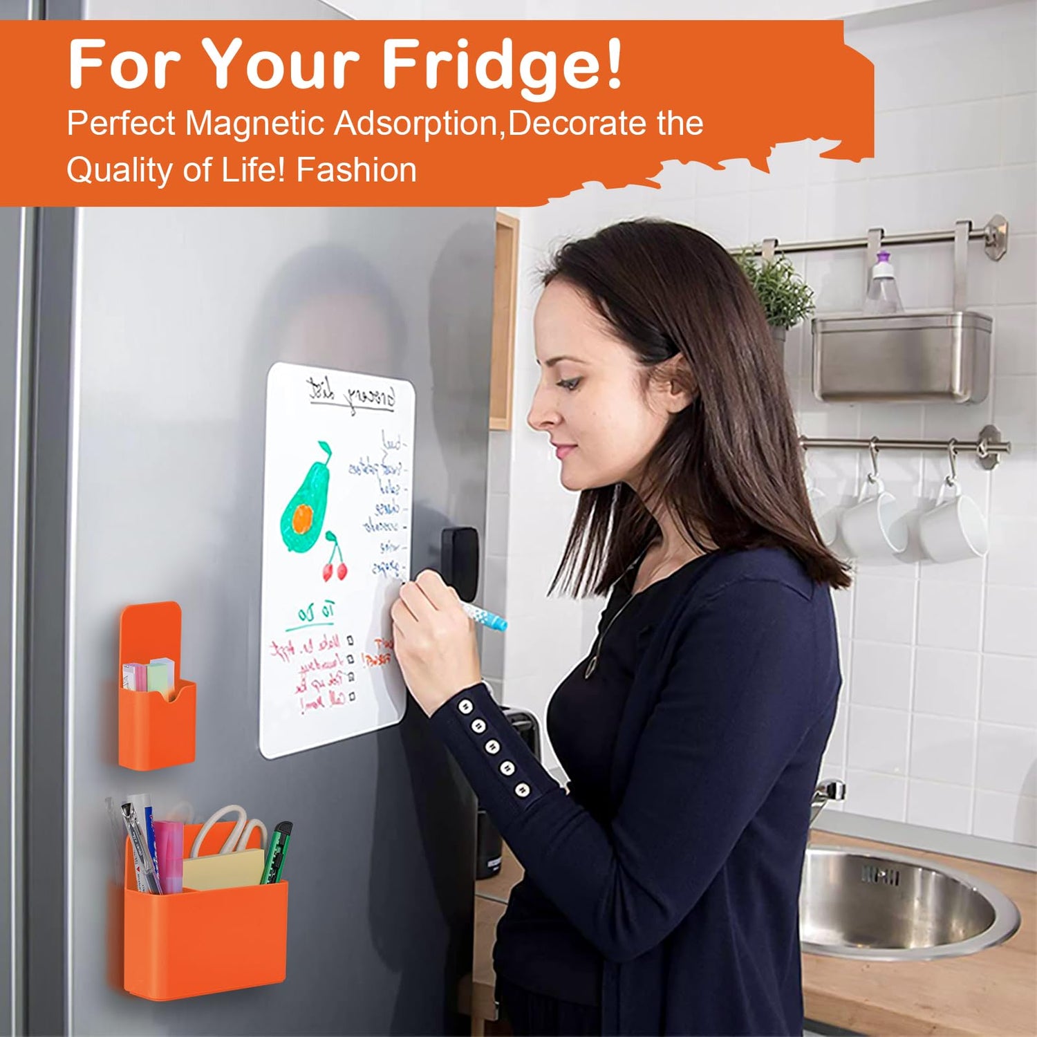 KITANIS Magnetic Pen Holder,2 Pack Magnetic Dry Erase Marker Holder with Generous Compartments,Strong Magnet Storage Marker Pen Pencil Organizer for KITANIS