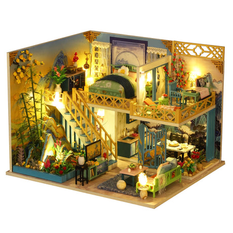 Spilay Dollhouse DIY Miniature Wooden Furniture Kit,Mini Handmade Doll House Model with Dust Cover & Music Box,1:24 Scale Creative Woodcrafts Toys Spilay