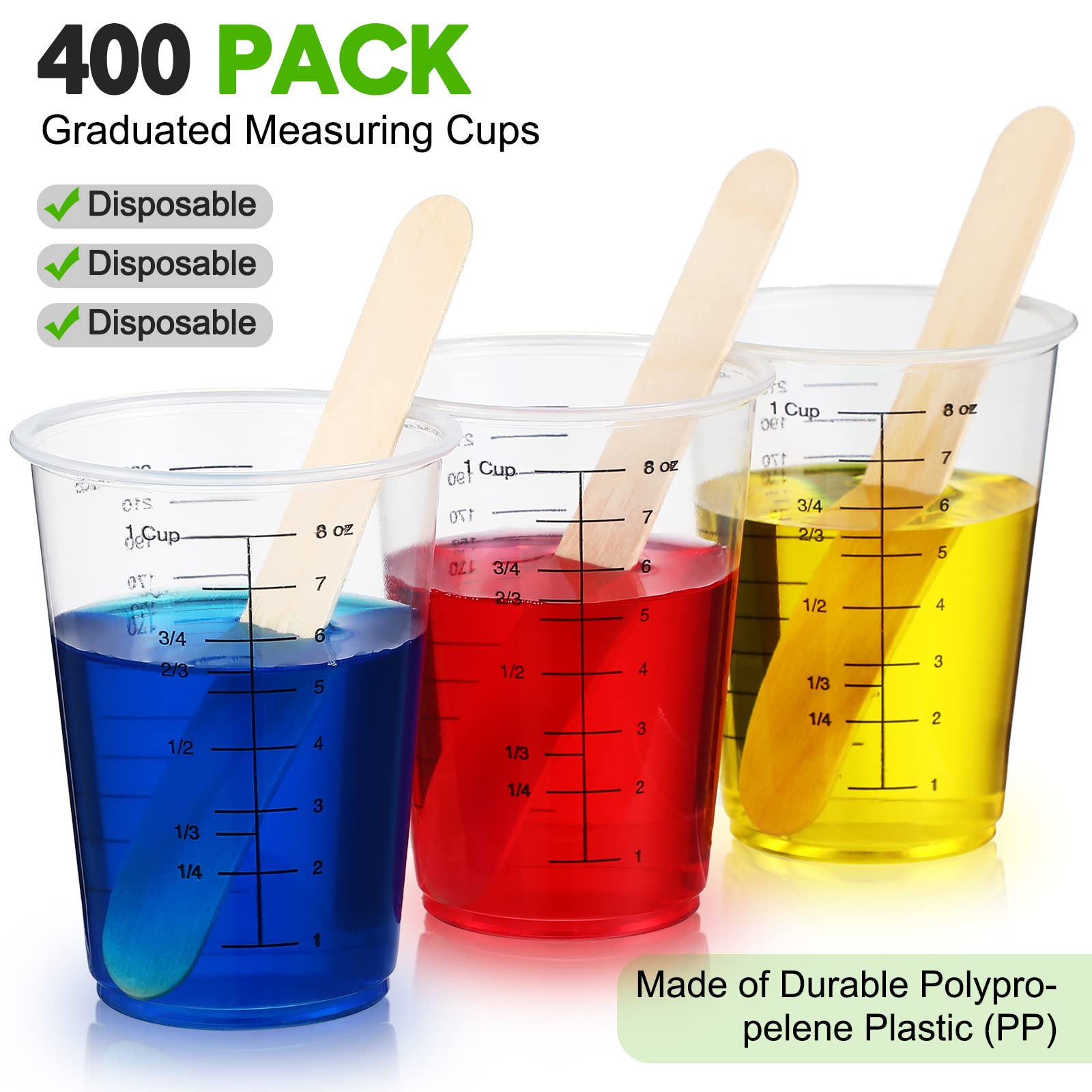 400 Count Disposable Measuring Cups for Resin 8 oz Clear Plastic Measuring Cup Reusable Multipurpose Stain Paint Liquid Mixing Measuring Cups for - WoodArtSupply