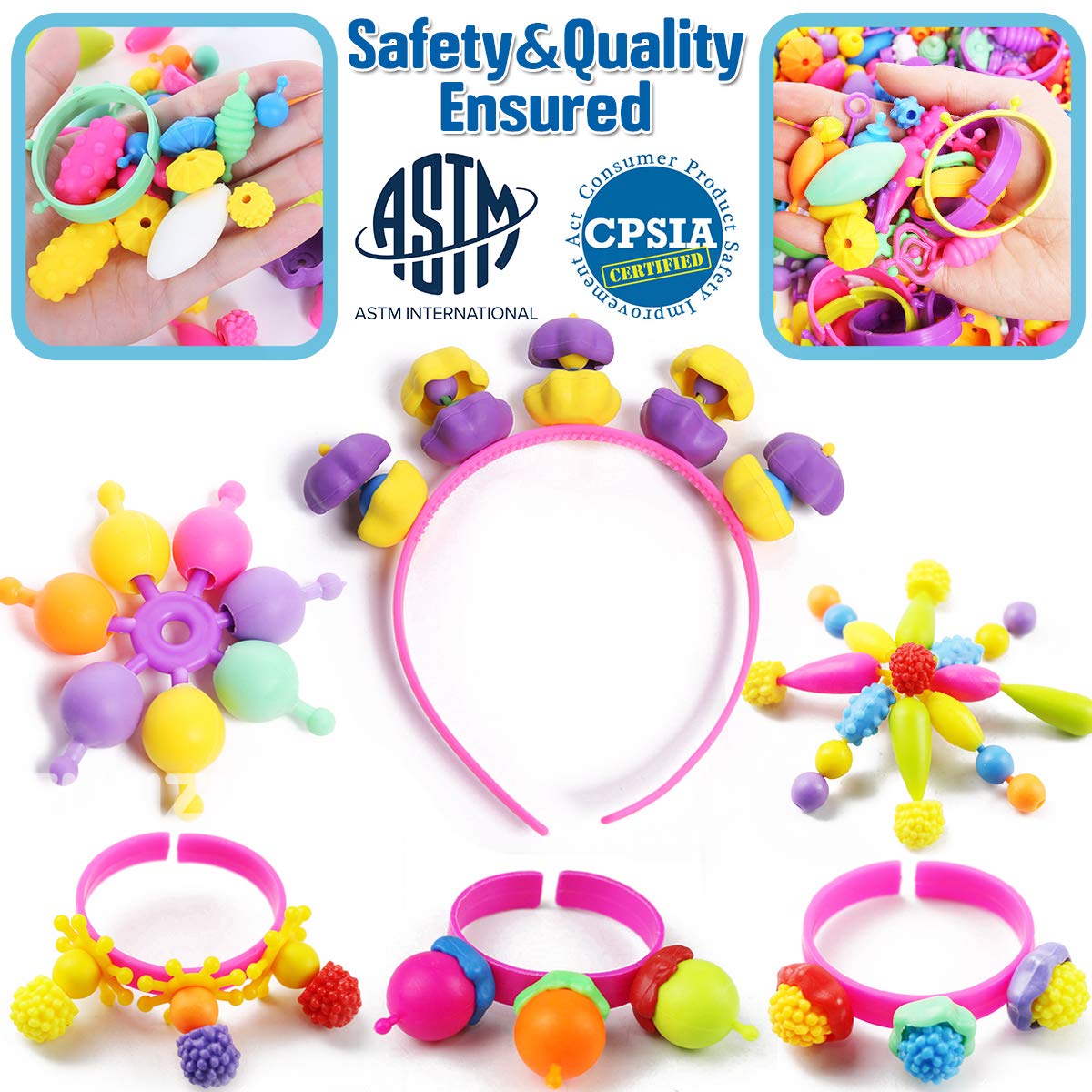 FUNZBO 620+ Snap Pop Beads Kit- Kids Jewelry Making Kit with Bracelets, Headbands & Rings, Arts and Crafts Kit, Crafts for Kids Ages 4-8, Crafts for FUNZBO