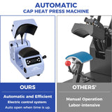 POVOKICI 2 in 1 Automatic Hat Heat Press Machine for Caps with 2pcs Interchangeable Platens, Blue Easy Cap Press Machine for Hats and HTV Iron On and POVOKICI