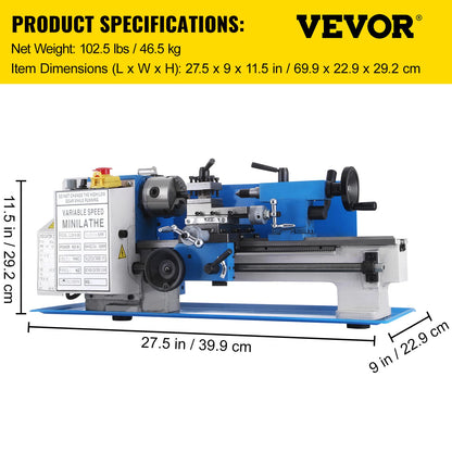 BestEquip Metal Lathe 7" x 14",Mini Metal Lathe 0-2500 RPM Variable Speed,Mini Lathe with 4" 3-jaw Chuck,Bench Top Metal Lathe, Benchtop Lathe, for