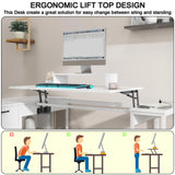 Halitaa 61" L Shaped Computer Desk with Lift Top, Power Outlets, and 3 Drawers Halitaa