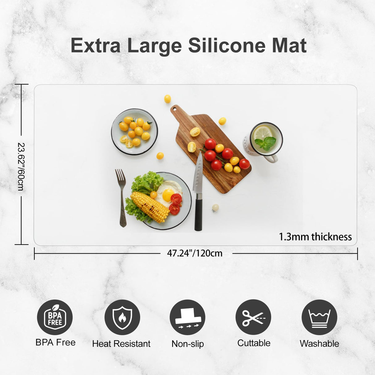 Silicone Mats for Kitchen Counter, Treerit 47.24"x 23.62" Extra Large Silicone Mat, Non-slip Heat Resistant Kitchen Counter Mat, Quartz Countertop Treerit