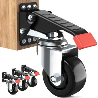 SPACEKEEPER Workbench Casters kit 920 Lbs Retractable Casters Heavy Duty Bench Caster Wheels Side Mounted Retractable Workbench Wheels Designed for