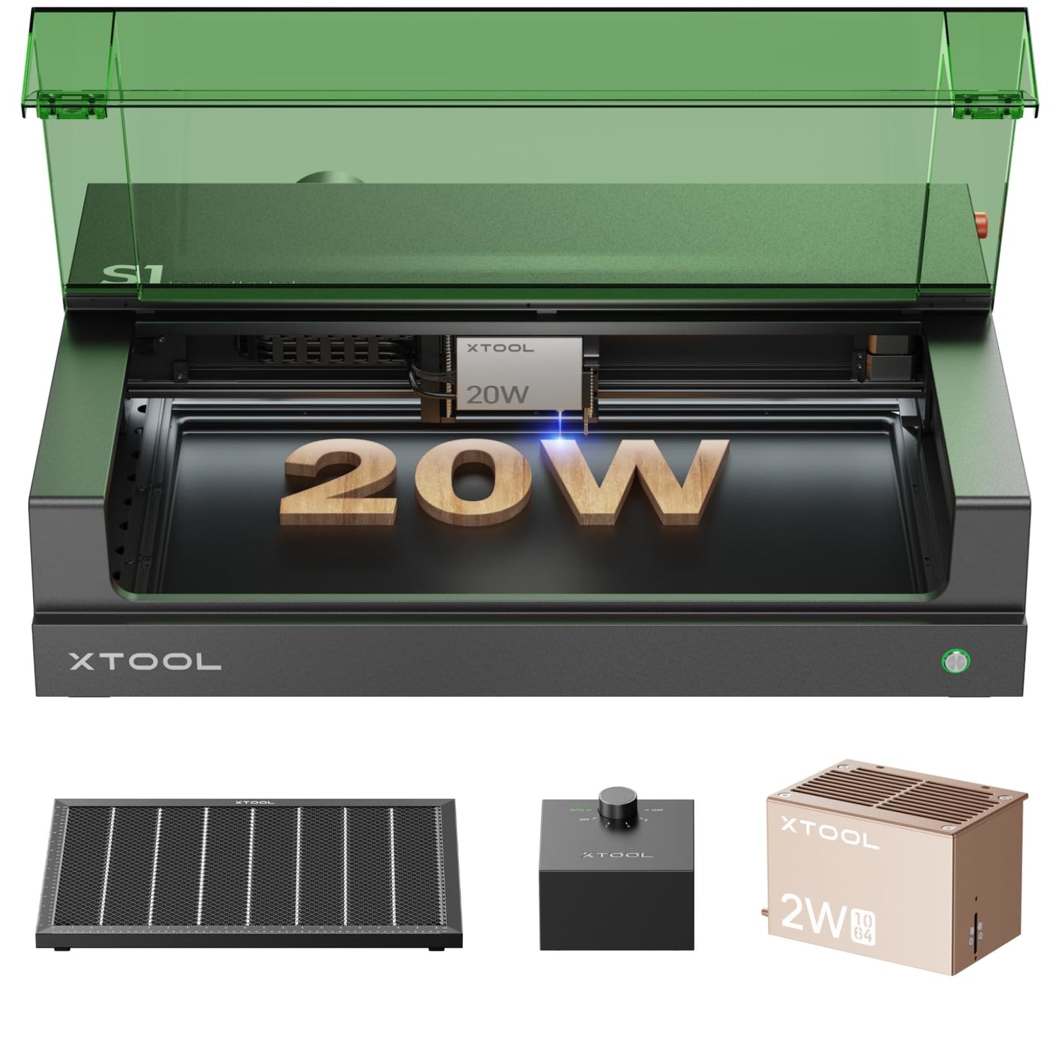 xTool S1 20W Enclosed Diode Laser Engraver and Cutter Includes Smart Air Assist, Honeycomb, 1064nm Infrared Laser Module for Woodworking, Jewelry xTool
