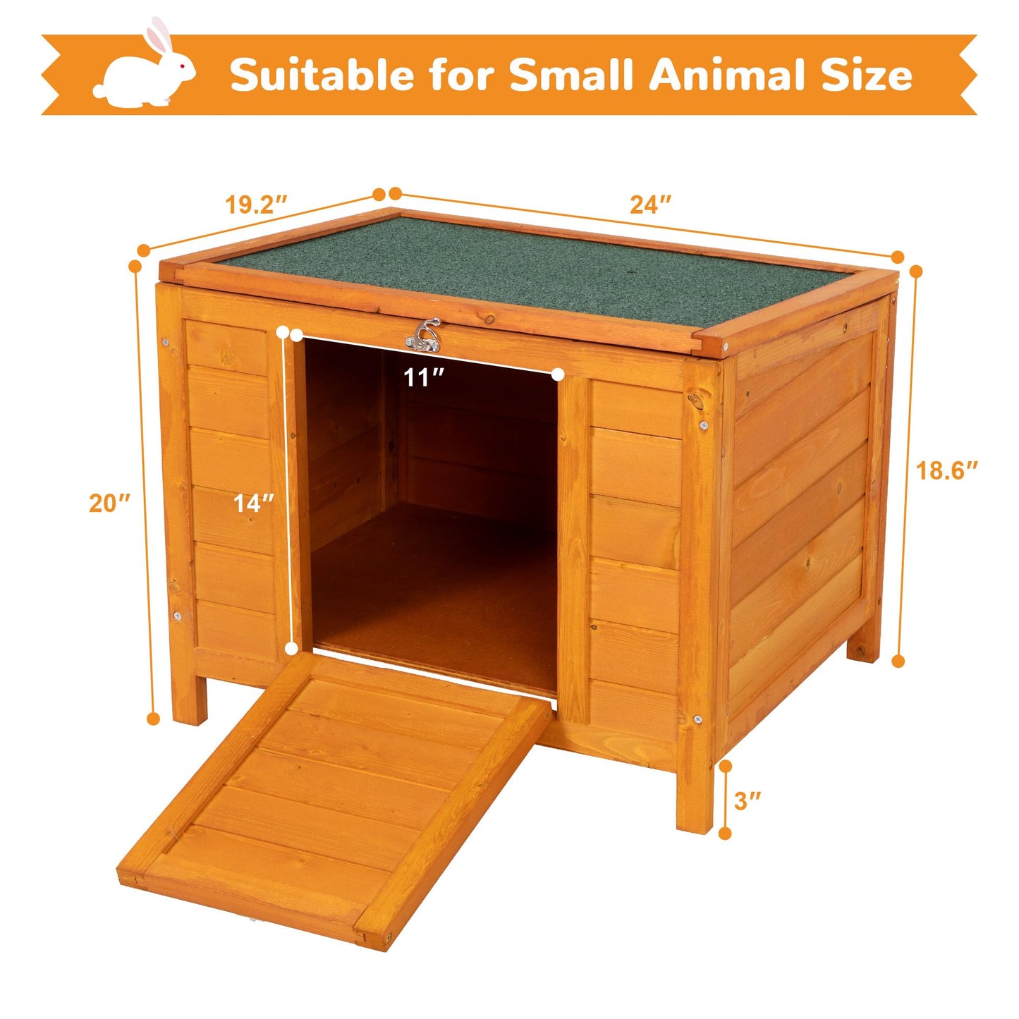 COZIWOW Fashion Wooden Small Animal House, Stable Outdoor Rabbit Hutch Weatherproof Bunny Cage Indoor, Insulated Pet Shelter for Cat Kitten Dog