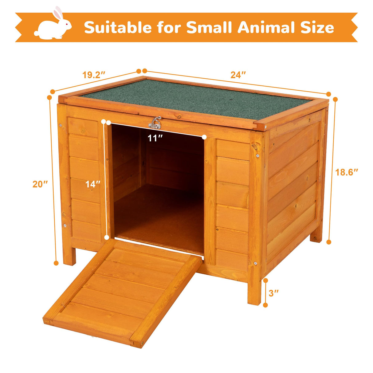 Wooden Rabbit Hutch,Elevated Bunny Cage, Cat House, Pet Box with Green Roof, Small Animal Home Sandinrayli