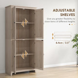 HOMCOM 72" Freestanding 4-Door Kitchen Pantry, Storage Cabinet Organizer with 4-Tiers, and Adjustable Shelves, Natural HOMCOM