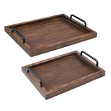 LIBWYS Rustic Wooden Serving Trays with Handle-Set of 2-Decorative Nesting Food Board Platters for Breakfast, Coffee Table/Butler (Large LIBWYS