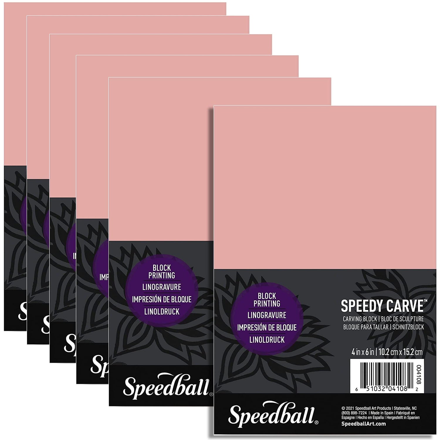 Speedball Speedy-Carve Block Printing Carving Block, Rectangle, Pink, 4 x 6 Inches (6-Pack), Linoleum for Printmaking Speedball