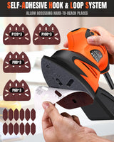 DWT Detail Sander, 1.5A 15000 OPM Electric Sander with 24pcs Sandpapers, Efficient Dust Collection System & Detail Finger Attachment, Soft Grip DWT
