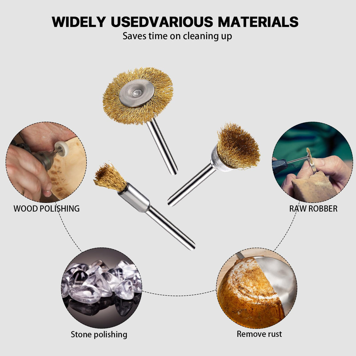 EASYIKI 15 Pieces Copper Wire Brushes, Wire Brush Wheel, Copper Wire Polishing Wheel Kits for Dremel Rotary Tools (1/8 Inch Shank) EASYIKI