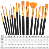 AROIC Acrylic Paint Brush Set,1pack/15pcs Nylon Hair Acrylic Painting Brush,Watercolor Rock Face Painting Brush, Artist Craft Brush Supplies, Paint AROIC
