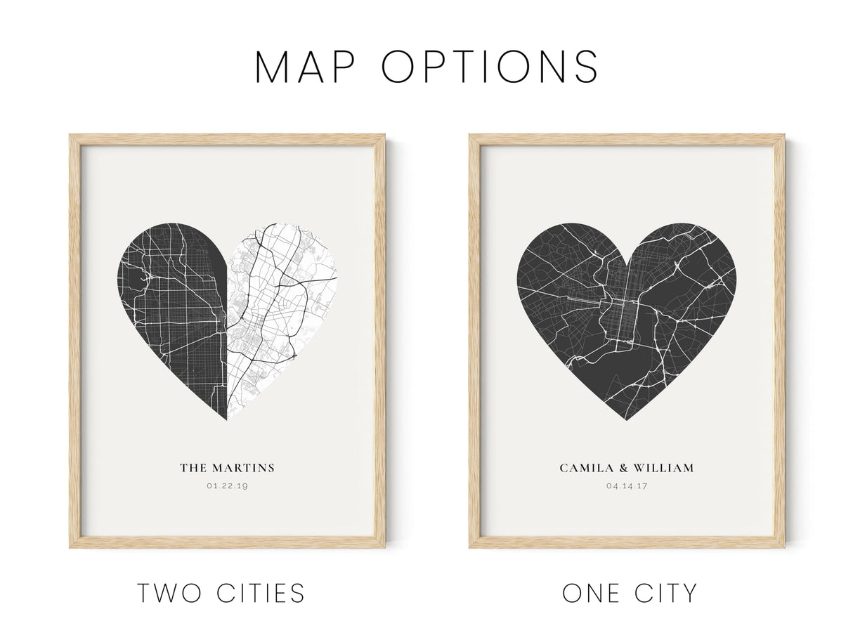 HAUS AND HUES Custom Heart Shaped Map Poster - Personalized Gift for Him & Her - Unique Couples Poster - Gift for Wedding, Newlyweds, Anniversary, HAUS AND HUES