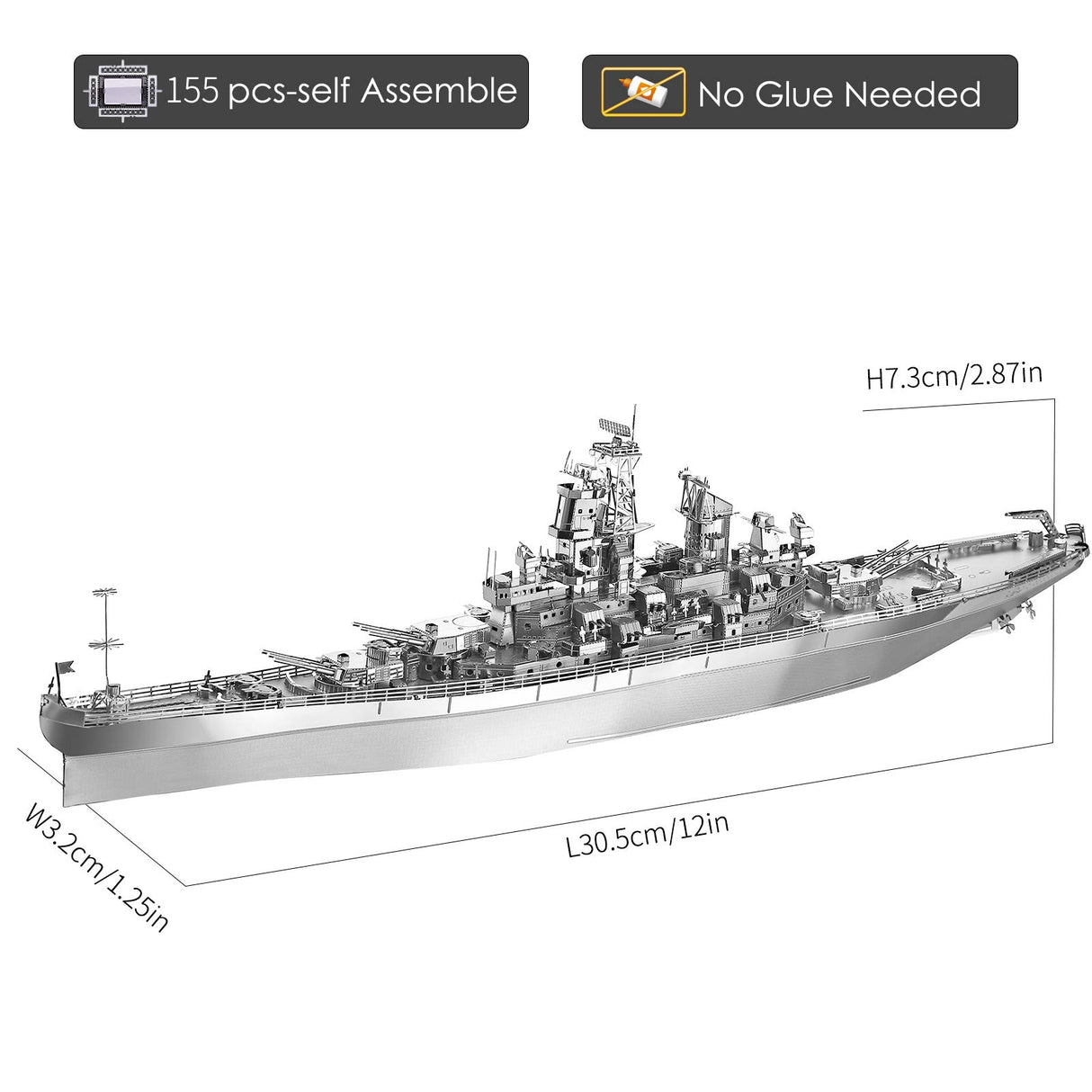 Piececool 3D Puzzles for Adults, USS Missouri Battleship Metal Model Kits, DIY 3D Metal Puzzle for Teenagers Students Stress Relief, Aircraft Carrier Piececool