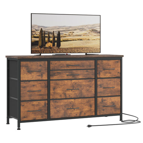 Jojoka Wide Dresser with 10 Large Drawers for 55'' Long TV Stand with Power Outlet Entertainment Center, Storage Fabric Drawer Unit for Bedroom, Jojoka