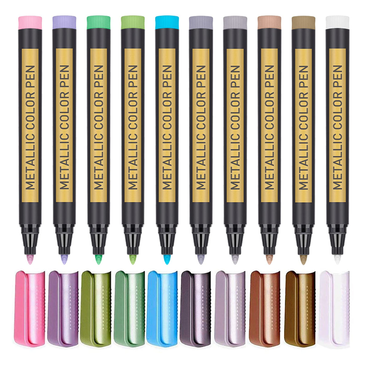 JR.WHITE Metallic Paint Markers, 10 Colors, Acid-Free, Smooth Writing, Ideal for Arts & Crafts, Scrapbooking, DIY Projects, Glass, Wood, Card Making JR.WHITE