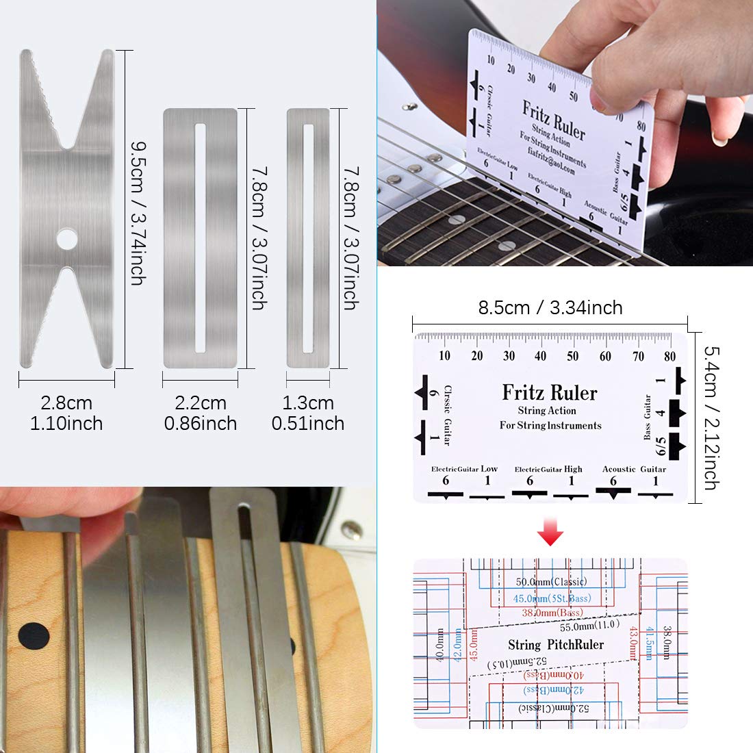 Glarks 28Pcs Guitar Maintenance and Repair Kit Including Fingerboard Protector, Hex Wrenches, Files, String Ruler Action Ruler, Spanner Wrench, Glarks