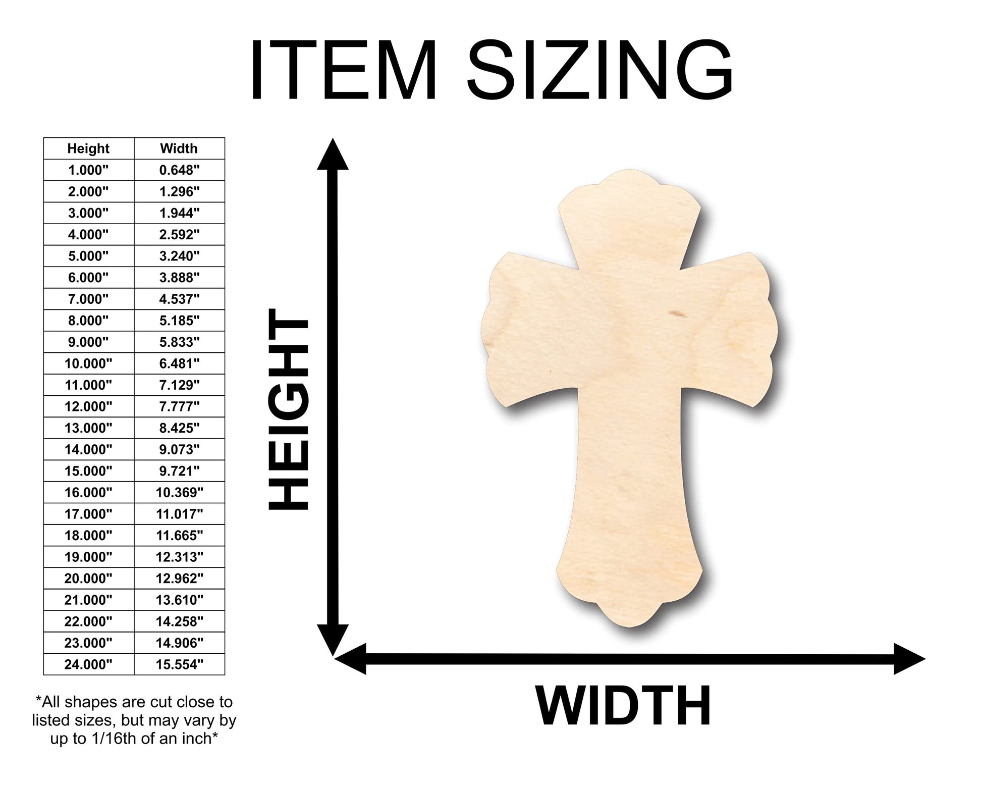 Unfinished Wood Cross Shape - Craft - up to 36" DIY 6" / 1/2" - WoodArtSupply