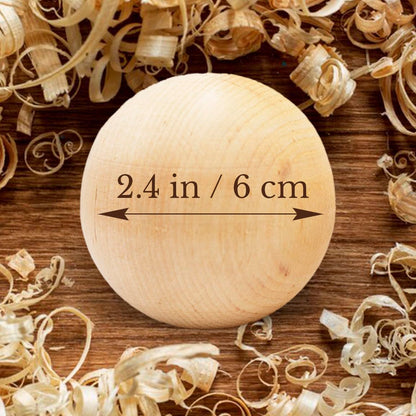 2,4 in Wood Balls for Crafts - Unfinished, Perfect for Wooden Bead Projects, DIY Decor, Pack of 4 Pcs