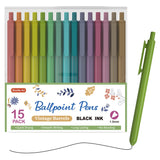 Shuttle Art Ballpoint Pens, 15 Pack Vintage Retractable Black Ink Ball Point Pens, Cute Pens 1.0mm Medium Point Quick Drying for Writing Journaling Shuttle Art