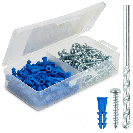 Qualihome Ribbed Plastic Drywall Anchor Kit - Wall Anchors and Screws for Drywall Includes Anchors, & Screws, 1 Masonry Drill Bit - Mounting Tolls Qualihome