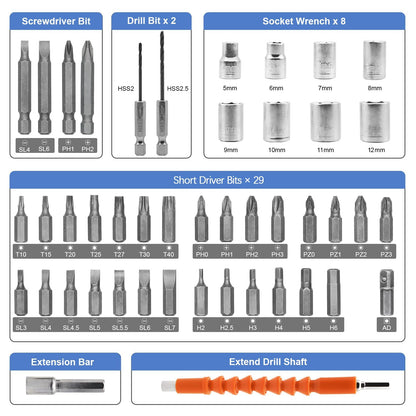 MQFORU Cordless Screwdriver，3.6V Rechargeable Electric Screwdriver Kit, 47 in 1 Portable Cordless Drills, Dual Position Handle with USB Cable LED - WoodArtSupply