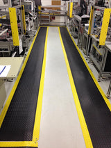 Wearwell UltraSoft Diamond-Plate SpongeCote Mat - Black/Yellow. Anti-Fatigue Workstation Mat. 3' W x 5' L x 15/16" Thickness. Nitricell Sponge. Wearwell