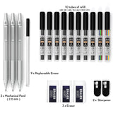 Nicpro Metal 2.0 Mechanical Pencil Set with Case, 3 PCS Drafting Lead Holder with 10 Tubes 2mm Graphite Lead Refill(HB 2H 4H 2B 4B) &Colors, Nicpro
