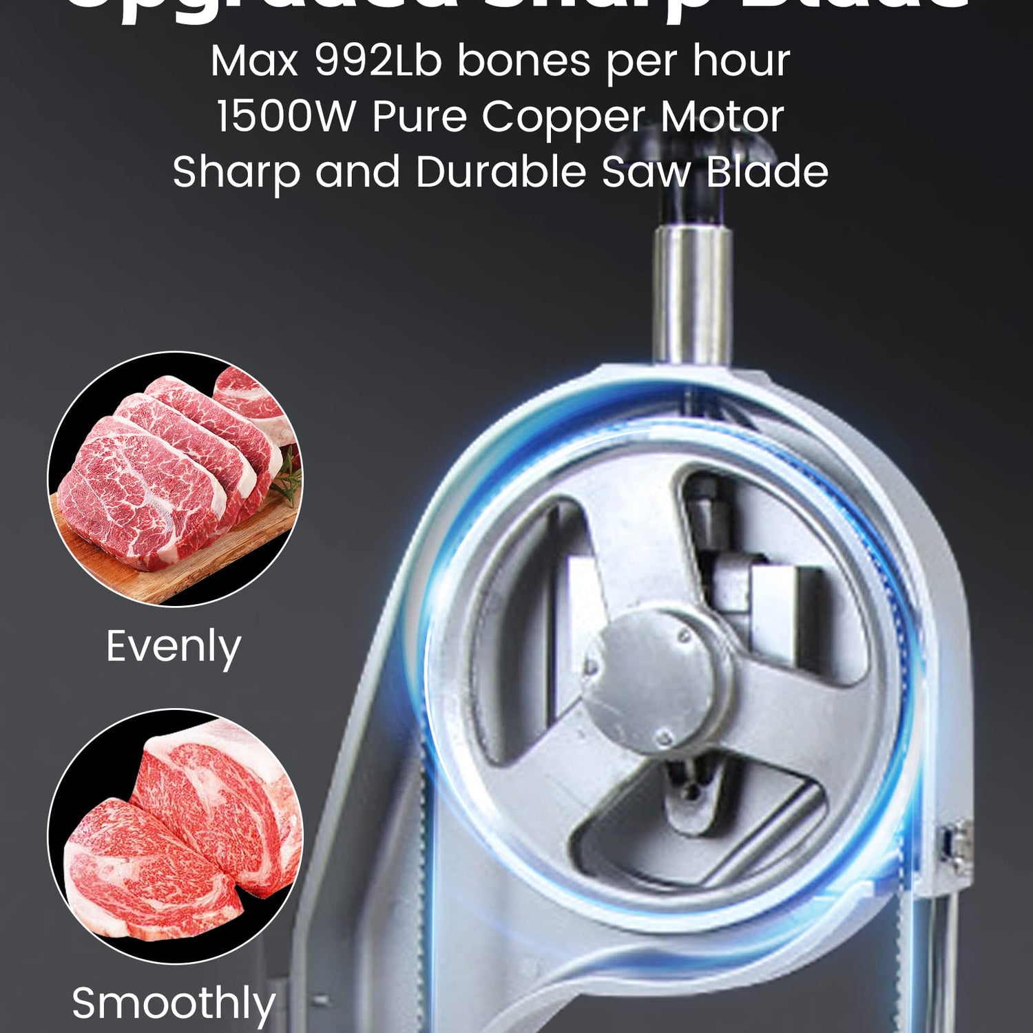 FoundGo 1500W Electric Meat and Bone Saw Bone Cutting Machine,Commercial Bone Sawing Machine for Frozen Meat/Trotter/Ribs/Fish/Meat/Bone etc.,with 6 FoundGo