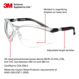 3M Safety Glasses with Readers, BX, +2.5, ANSI Z87, Anti-Fog Anti-Scratch Clear Lens, Silver Frame, Adjustable Length Temples and Lens Angle 3M