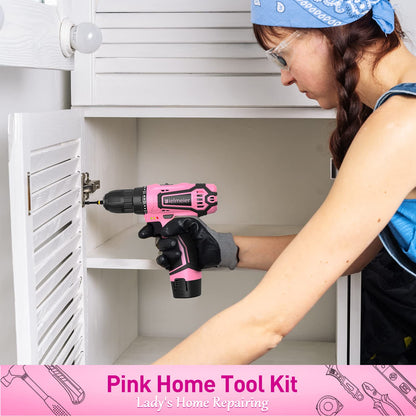 Bielmeier 12V Pink Cordless Drill Set - Essential Women's power drill tool set for Home Projects - Complete Ladies Tool Set with Stylish Pink - WoodArtSupply