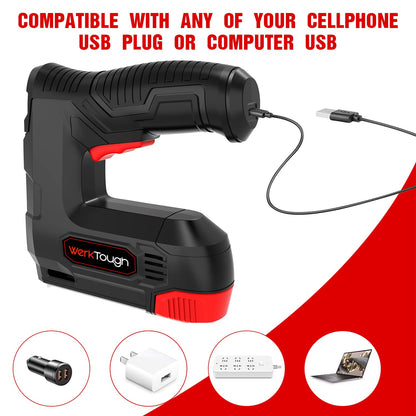 Powertough 4v Cordless Staple Gun/Brad Nailer 2 in 1 Free Staple USB Cable 2000pcs Free Staple and Brad Nails(T90:8mmx1000+6mmx500pcs, 18GA:10mmx500) - WoodArtSupply