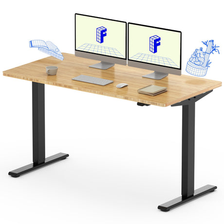 FLEXISPOT Adjustable Desk, Electric Standing Desk Sit Stand Desk, 55 x 28 Whole-Piece Bamboo Desk Top Home Office Table Stand up Desk(EC1 Classic FLEXISPOT
