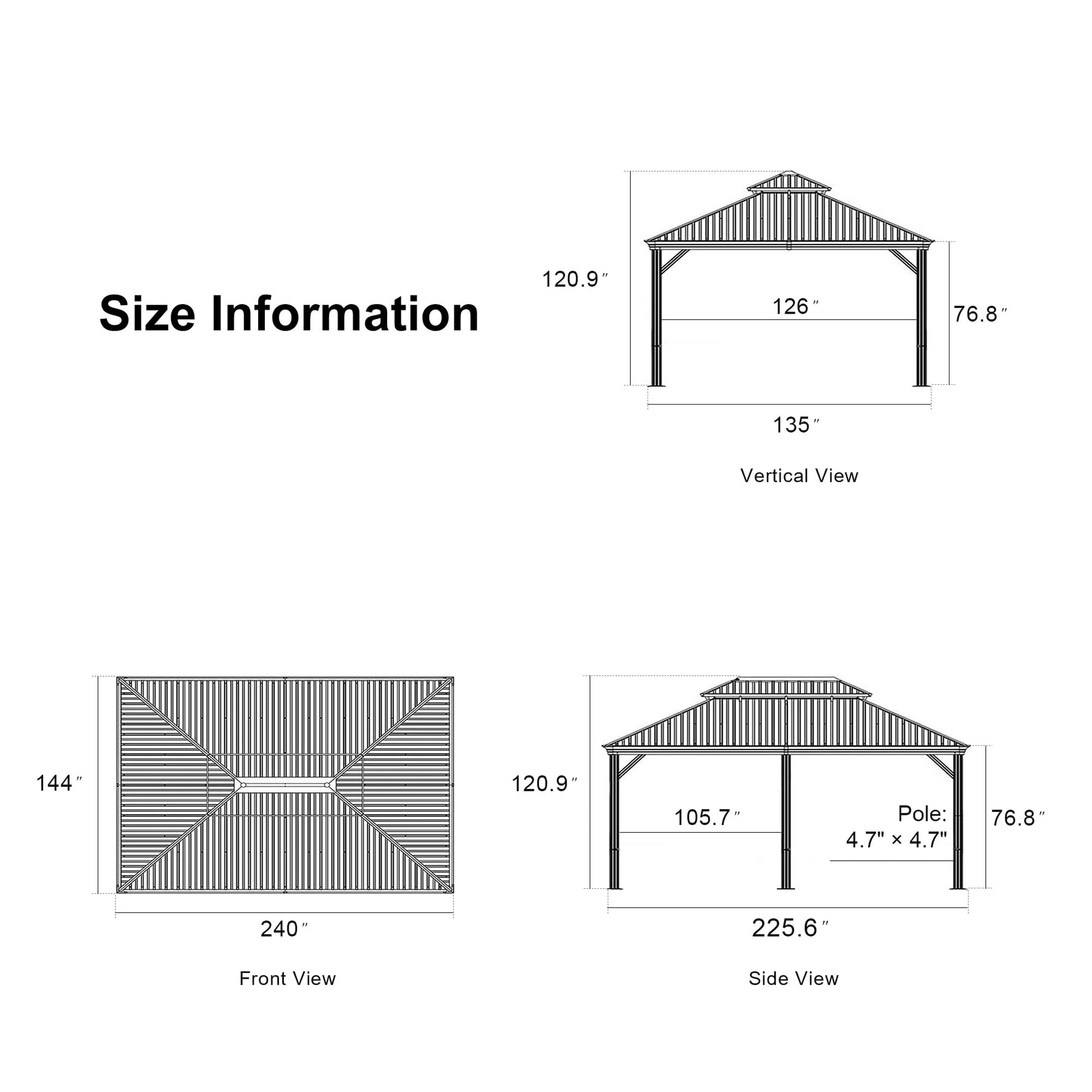 PURPLE LEAF 12' X 20' Outdoor Hardtop Gazebo for Patio Galvanized Steel Double Roof Permanent Canopy Teak Finish Coated Aluminum Frame Pavilion - WoodArtSupply