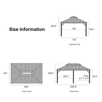 PURPLE LEAF 12' X 20' Outdoor Hardtop Gazebo for Patio Galvanized Steel Double Roof Permanent Canopy Teak Finish Coated Aluminum Frame Pavilion - WoodArtSupply