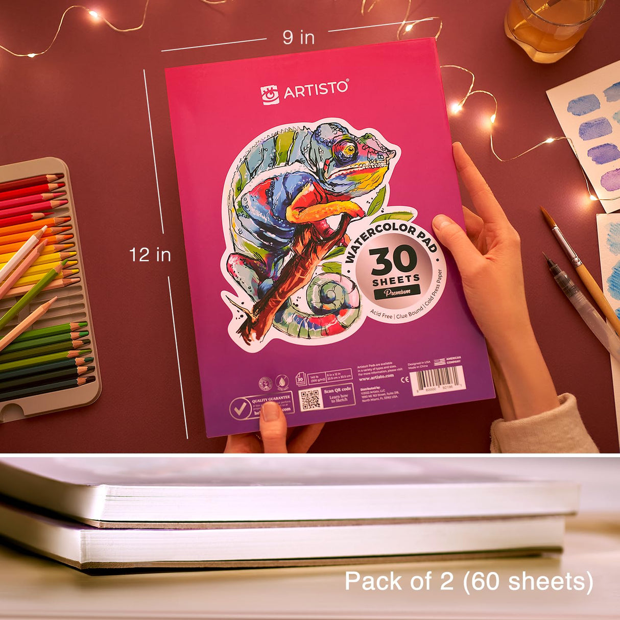ARTISTO Watercolor Pads 9x12" & Watercolor Pads 5.5x8.5" Bundle Artisto
