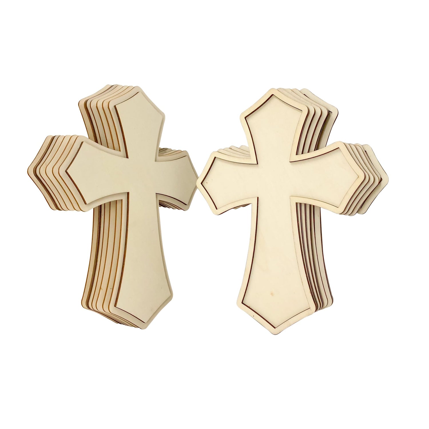 12 Inch 12 Pieces Wood Cross Antique Shaped Unfinished Wooden Cross Layered and Framed Cross for Hobby Crafts Cregugua